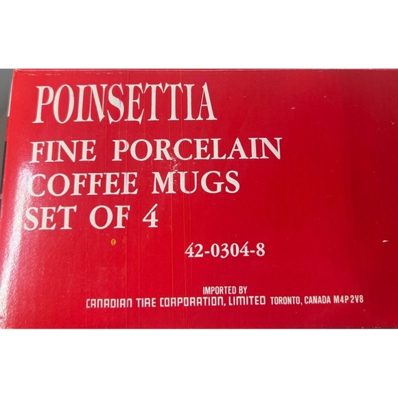 Set of 4 Christmas Poinsettia Holiday Coffee Tea Cups Mugs Fine Porcelain China - Picture 4 of 4